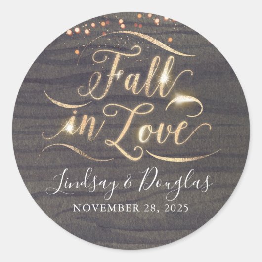 Sticker Rond Bois rustique chute dans l'amour Mariage d'automne (Devant)
