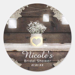Sticker Rond Bois rustique, dentelle et jarres de maçon Grange