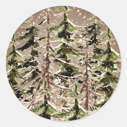Sticker Rond Bois rustique d'hiver Kraft Scraggy Snow (Devant)