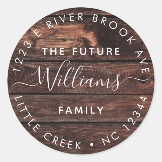 Sticker Rond Bois rustique | Elégant avenir moderne M. et Mme (Devant)
