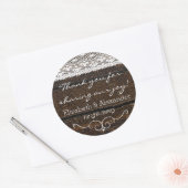 Sticker Rond Bois rustique et dentelle- (Enveloppe)