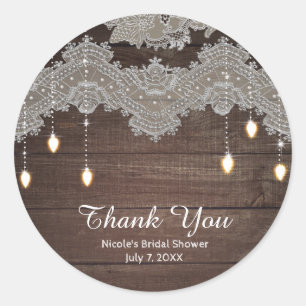 Sticker Rond Bois rustique et dentelle vintage et lumières Élég