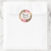 Sticker Rond Bois rustique et Merci Hibiscus rose peint (Sac)