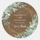 Sticker Rond Bois rustique Eucalyptus Verdure Mariage aquarelle (Devant)