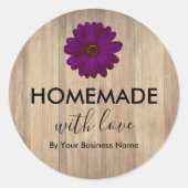 Sticker Rond Bois Rustique Fait Maison Avec Amour (Devant)