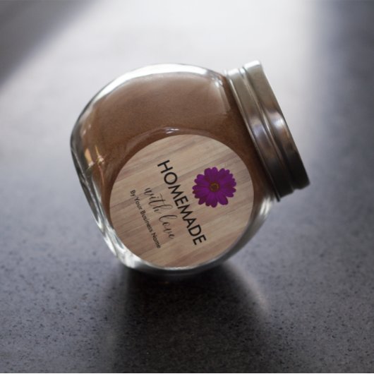 Sticker Rond Bois Rustique Fait Maison Avec Amour