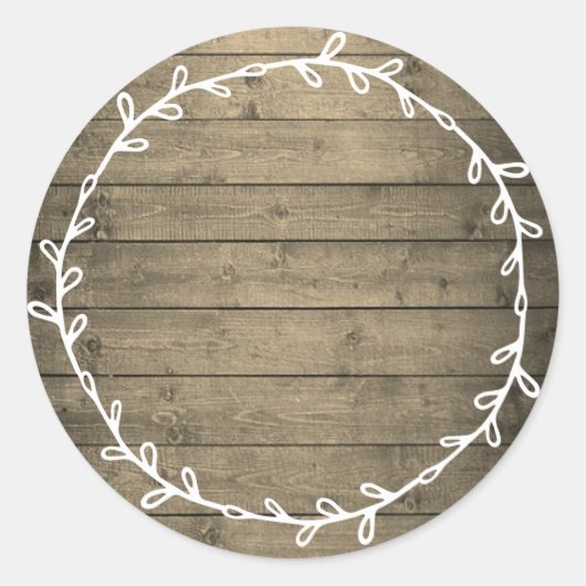 Sticker Rond Bois rustique fait maison Écrire sur blanc (Devant)