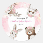 Sticker Rond Bois rustique Floral Boho Baby shower fille (Devant)