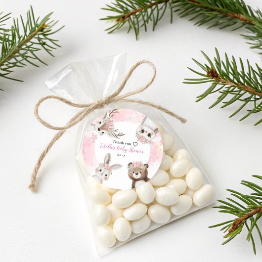 Sticker Rond Bois rustique Floral Boho Baby shower fille