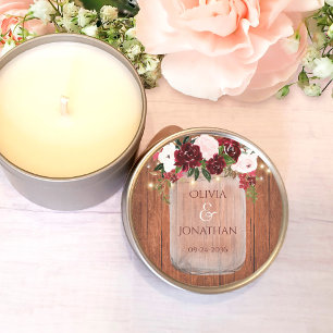 Sticker Rond Bois rustique Floral Mason Lumière Mariage