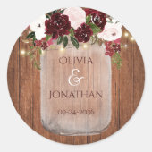 Sticker Rond Bois rustique Floral Mason Lumière Mariage (Devant)