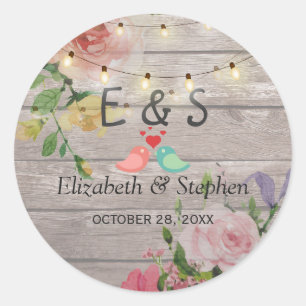 Sticker Rond Bois Rustique Floral String éclats Mariage Faveur