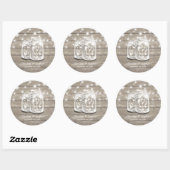 Sticker Rond Bois rustique Mason Jar String éclats mariage Fave (Feuille)