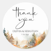 Sticker Rond Bois rustique Merci forestier d'automne (Devant)