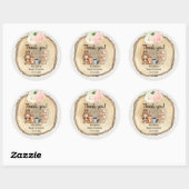 Sticker Rond Bois rustique mignon animaux fille baby shower (Feuille)