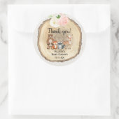 Sticker Rond Bois rustique mignon animaux fille baby shower (Sac)