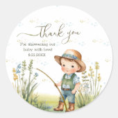 Sticker Rond Bois rustique mignon Baby shower de pêche Merci (Devant)