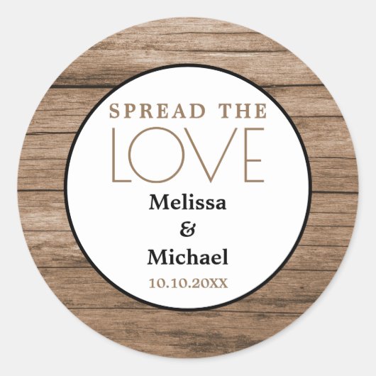 Sticker Rond Bois Rustique Propage Le Mariage Amoureux Faveur (Devant)