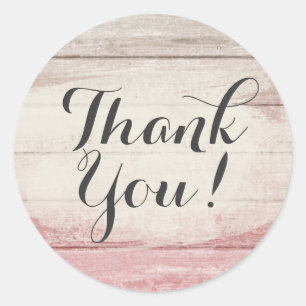 Sticker Rond Bois rustique Rose blush Ombré Shabby Merci