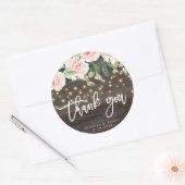 Sticker Rond bois rustique rose mariage floral merci autocollan (Enveloppe)