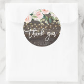 Sticker Rond bois rustique rose mariage floral merci autocollan (Sac)