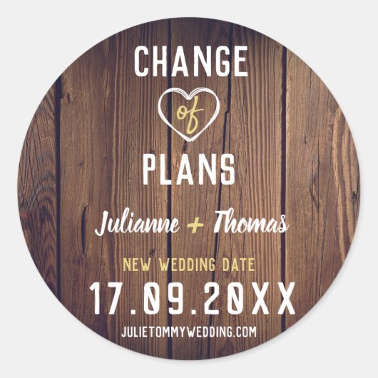 Sticker Rond Bois rustique - Script personnalisé Changement de  (Devant)