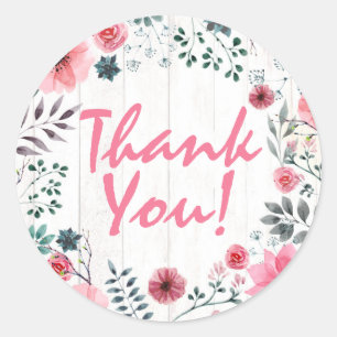 Sticker Rond Bois rustique Shabby Chic Roses Rose Merci
