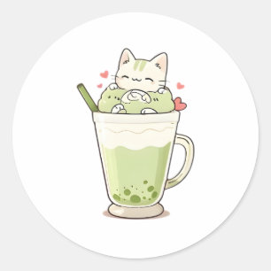 Sticker Rond Boisson au matcha au lait et aux perles de tapioca