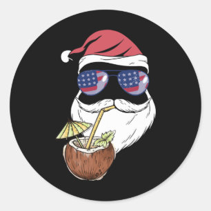Sticker Rond Boisson coco tropicale de Noël de Santa en juillet