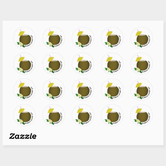 Sticker Rond Boisson de noix de coco tropicale (Feuille)