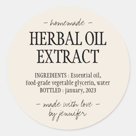 Sticker Rond Boisson maison Crème ivoire Extrait d'huile à base (Devant)