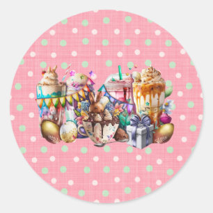 Sticker Rond Boissons de café chic Bunny de Pâques