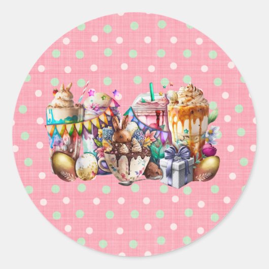 Sticker Rond Boissons de café chic Bunny de Pâques (Devant)