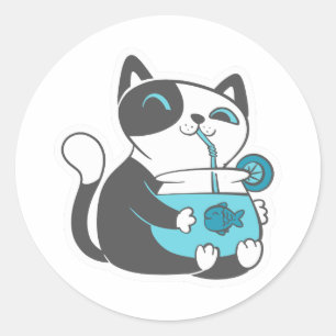 Sticker Rond Boissons de chats en paille - Choisir la couleur a