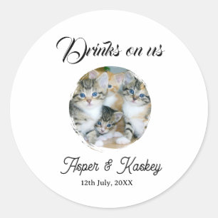 Sticker Rond Boissons offertes bar ouvert photo de mariage coup