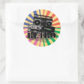 Sticker Rond Boite à flèche et cassettes de style rétro (Sac)