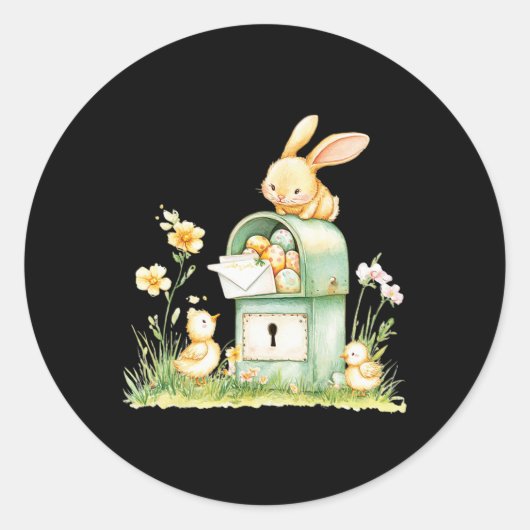 Sticker Rond Boîte Aux Lettres Bunny Livrant Avec Oeufs (Devant)