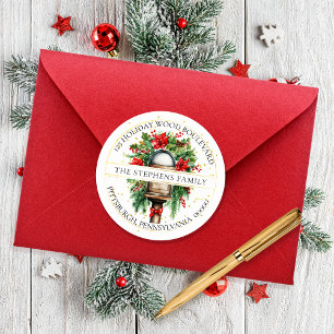 Sticker Rond Boîte aux lettres Noël Florale Retour Adresse