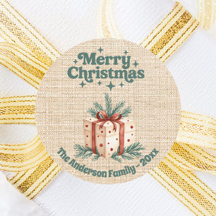 Sticker Rond Boîte cadeau de Noël beige burap