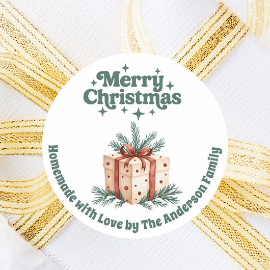 Sticker Rond Boîte cadeau de Noël fait maison