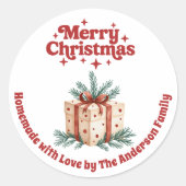Sticker Rond Boîte cadeau de Noël fait maison (Devant)