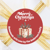 Sticker Rond Boîte cadeau de Noël fait maison rouge blanc