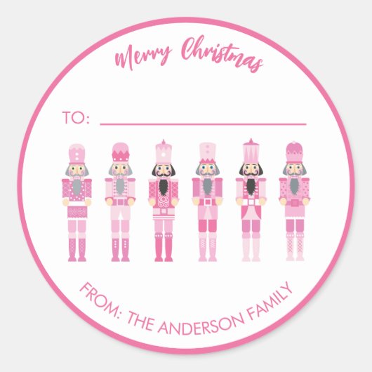 STICKER ROND BOÎTE-CADEAU ROSE NOËL NUTCRACKER (Devant)