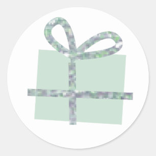 Sticker Rond Boîte-cadeau verte menthe avec ruban argenté faux