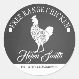Sticker Rond boîte de boucherie de poulet en plein air Étiquett