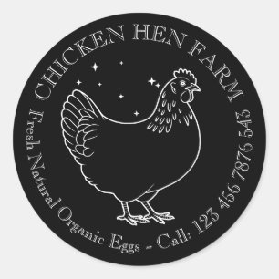 Sticker Rond Boîte d'œufs de poule de ferme vintage noir