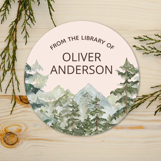 Sticker Rond Boite Rustic Watercolor Forest & Mountain