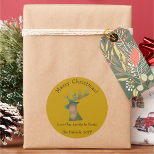 Sticker Rond Bokeh Reindeer Head Bronze Or