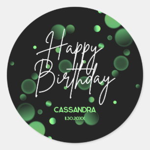 Sticker Rond Bokeh vert moderne dégradé noir Joyeux anniversair