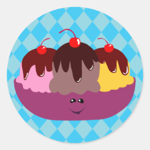 Sticker Rond Bol de crème glacée mignonne